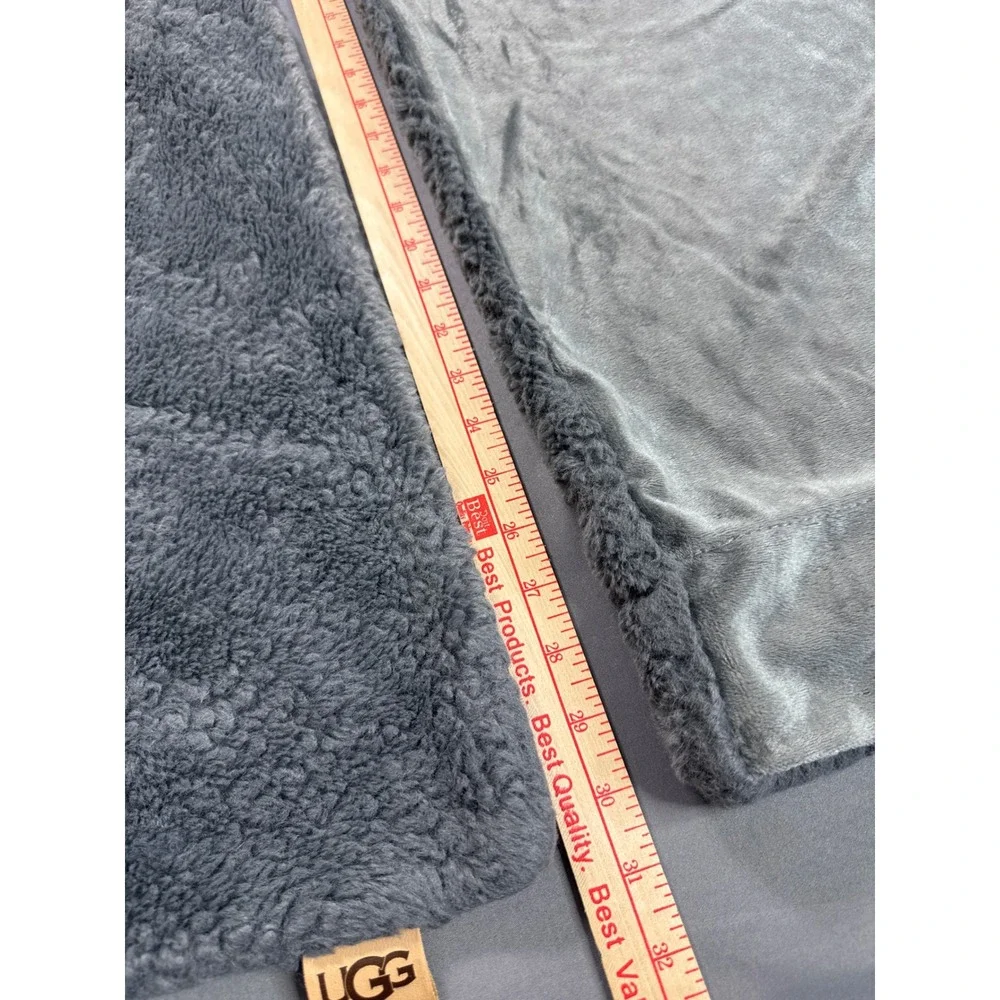 UGG 2 Gray Sherpa and Velvet Plush Throw Pillow Cover 20x20 Square Logo Patch